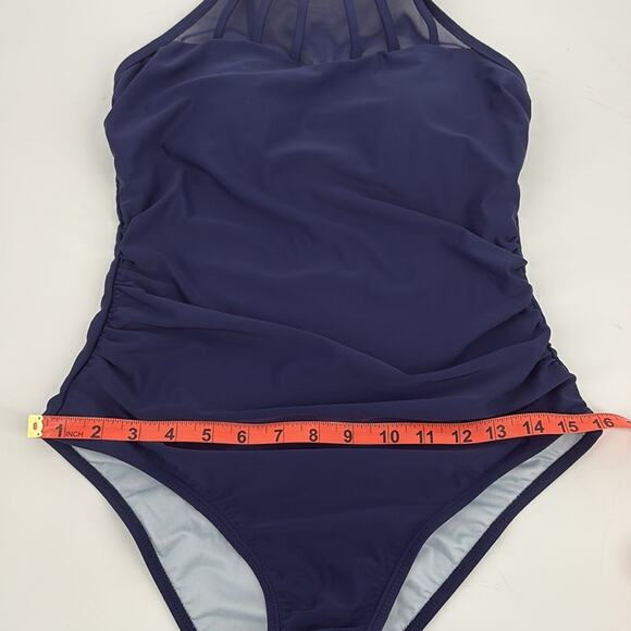 Cupshe Womens Navy Blue One Piece Swimsuit Mesh Details Size Medium - Picture 15 of 16